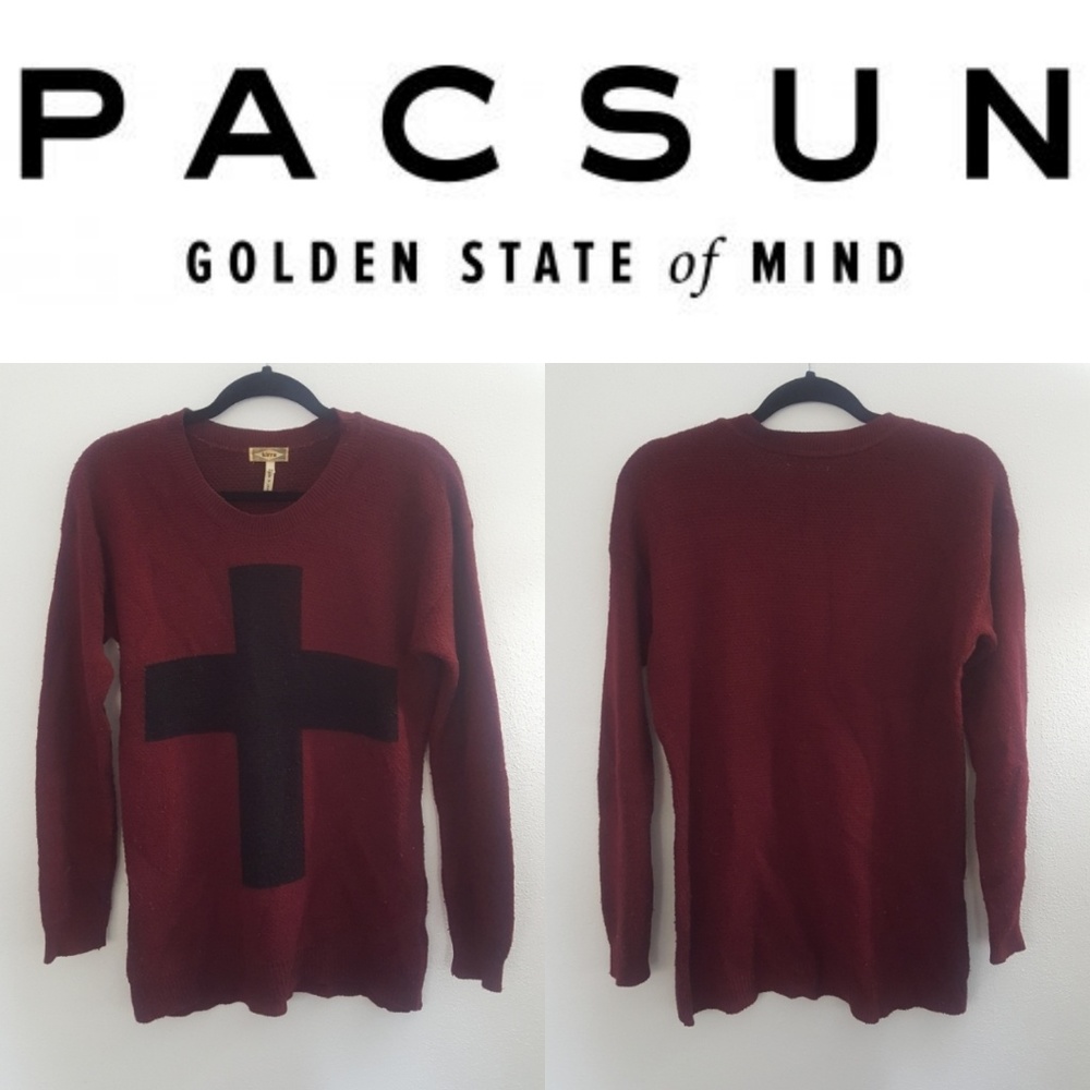 Kirra Oversized Black and Burgundy Cross Sweater